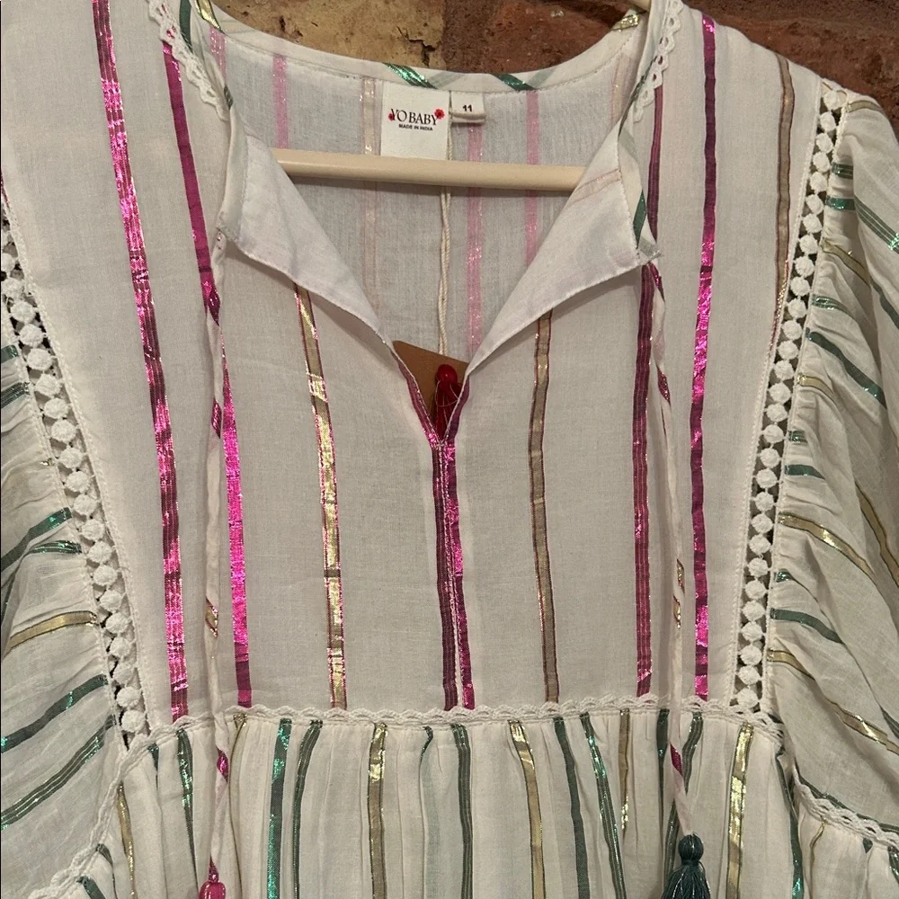 Yo Baby Pink, Green and Gold Stripe Dress
